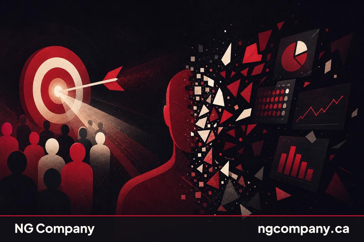 Abstract visualization of corrupted data flowing into a Google Ads campaign dashboard